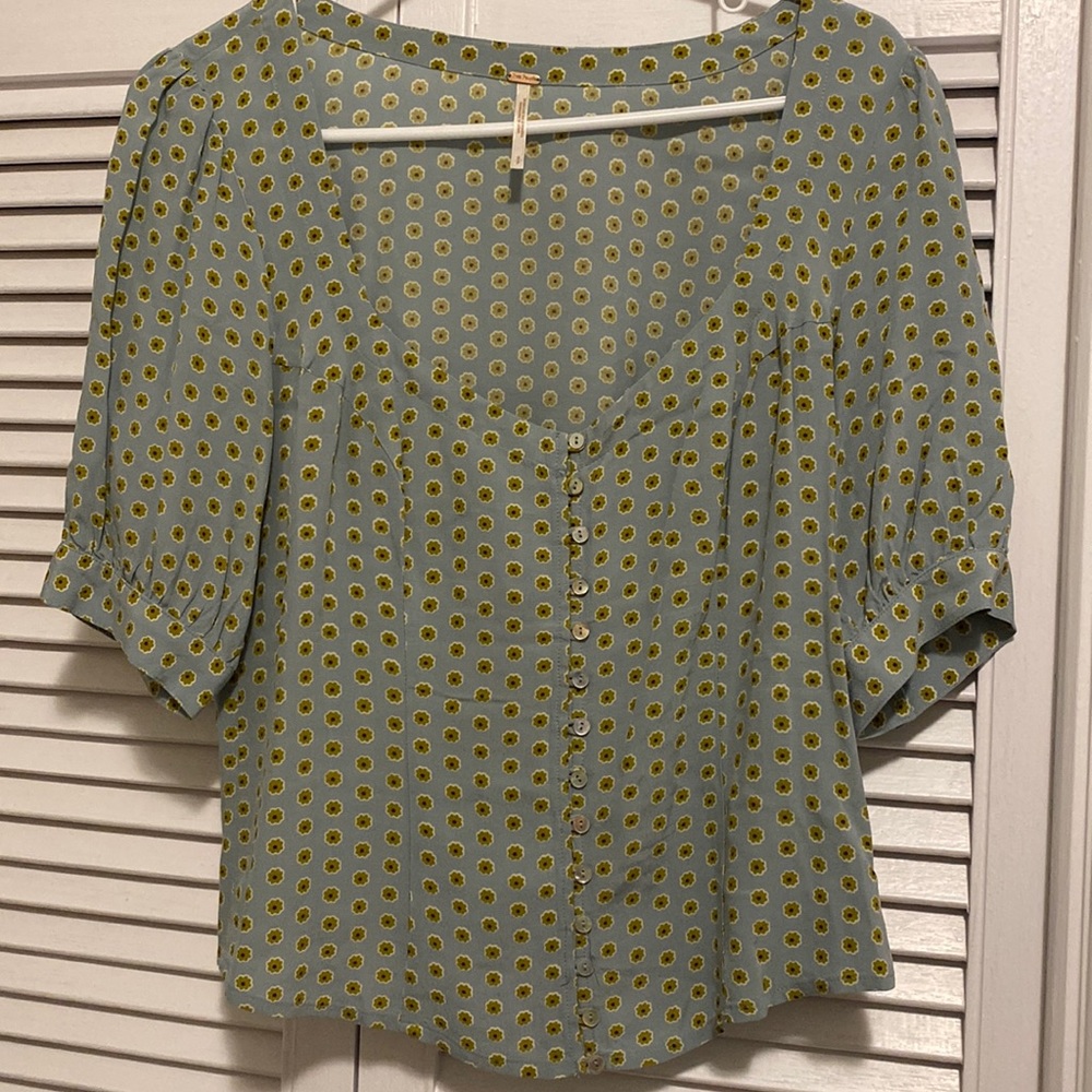 Free People Retro Flower Print Blouse